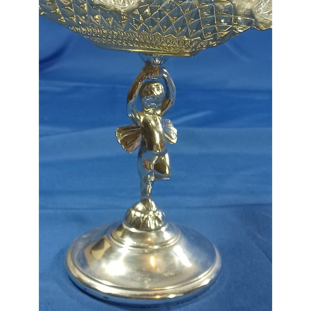 Vintage 1950s Silver Chrome Angel Cherub Bon Bon Candy Dish Footed Serving Tray - Picture 8 of 10